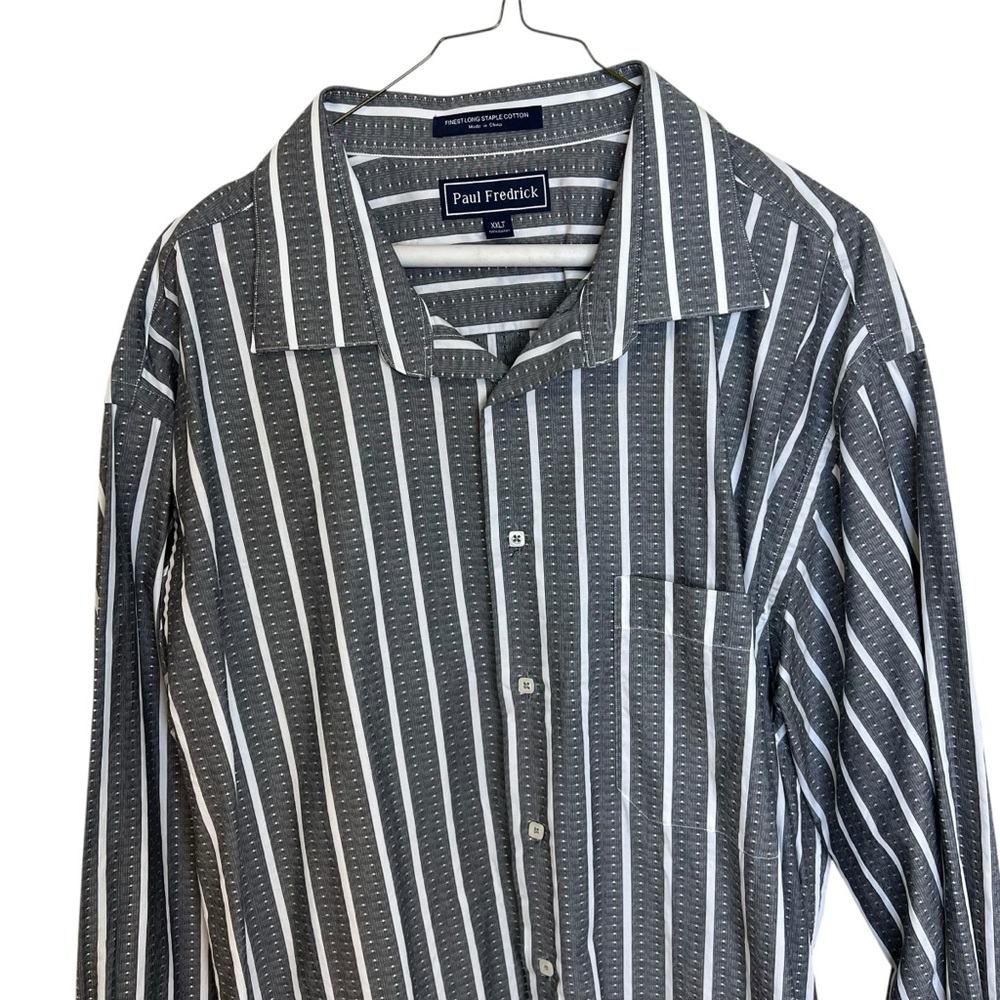 Paul Fredrick Charcoal and White Striped Dress Shirt Finest Cotton